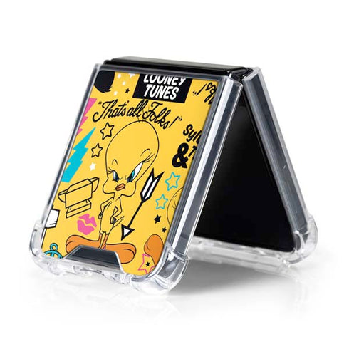 Looney Tunes Tweety and Sylvester Patches Galaxy Z Flip5 5G Clear Case