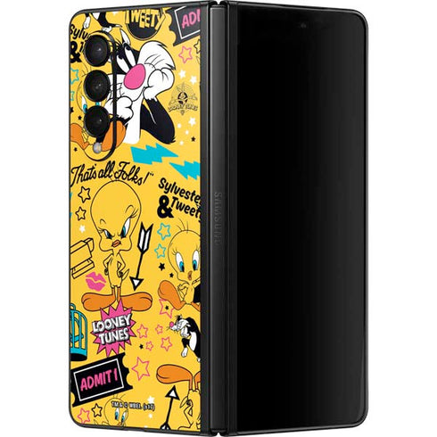 Looney Tunes Tweety and Sylvester Patches Galaxy Z Fold3 5G Skin