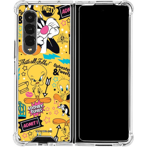 Looney Tunes Tweety and Sylvester Patches Galaxy Z Fold4 5G Clear Case