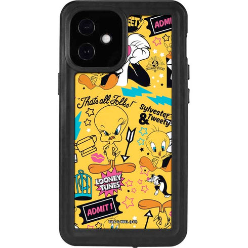 Looney Tunes Tweety and Sylvester Patches iPhone 12 Mini Waterproof Case