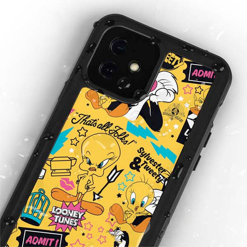 Looney Tunes Tweety and Sylvester Patches iPhone 12 Mini Waterproof Case