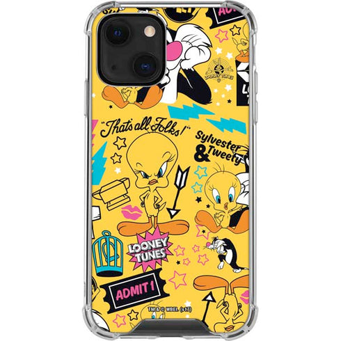 Looney Tunes Tweety and Sylvester Patches iPhone 13 Mini Clear Case
