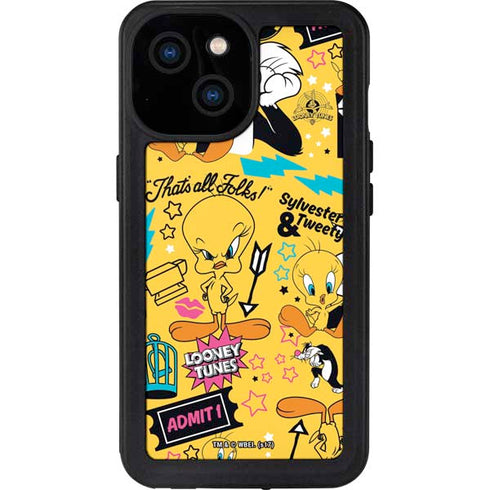 Looney Tunes Tweety and Sylvester Patches iPhone 13 Mini Waterproof Case