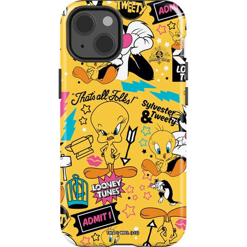Looney Tunes Tweety and Sylvester Patches iPhone 15 Impact Case