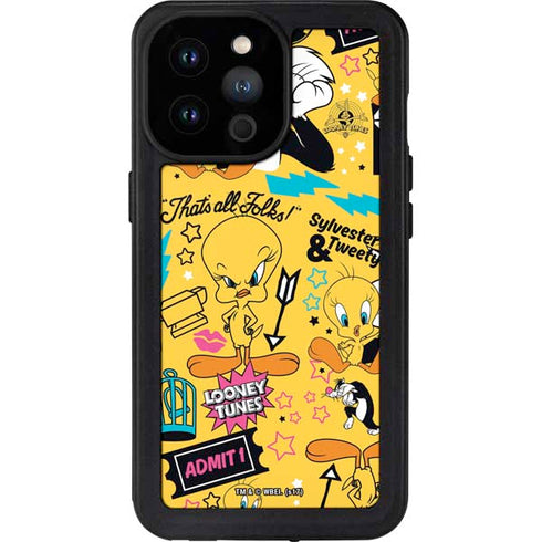 Looney Tunes Tweety and Sylvester Patches iPhone 14 Pro Max Waterproof Case