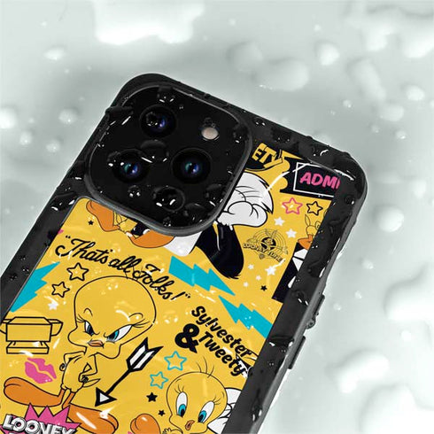 Looney Tunes Tweety and Sylvester Patches iPhone 14 Pro Max Waterproof Case