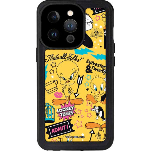 Looney Tunes Tweety and Sylvester Patches iPhone 14 Pro Waterproof Case