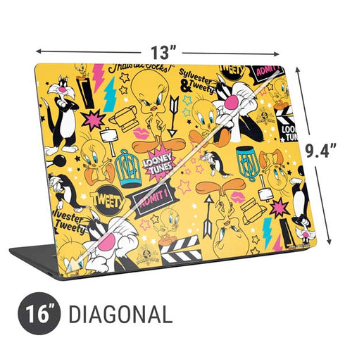 Looney Tunes Tweety and Sylvester Patches Universal Laptop 16in (13 x 9.4in) Skin