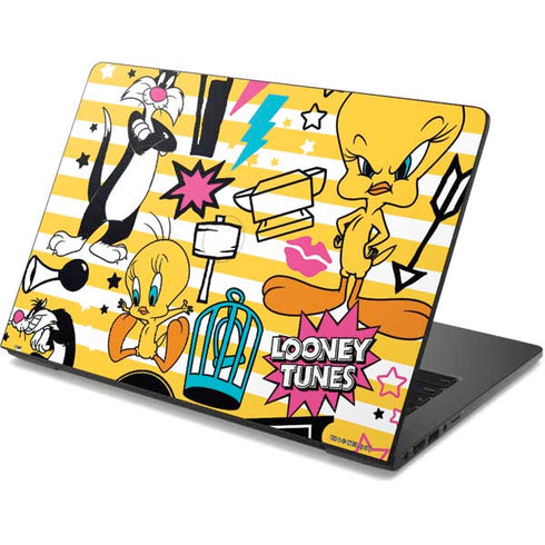 Looney Tunes Tweety and Sylvester Striped Patches Dell Chromebook Skin