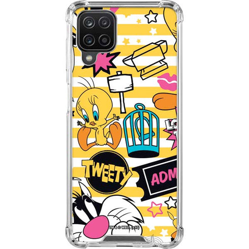 Looney Tunes Tweety and Sylvester Striped Patches Galaxy A12 Clear Case