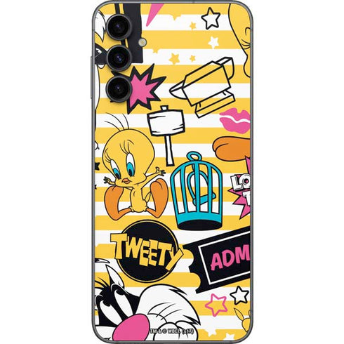 Looney Tunes Tweety and Sylvester Striped Patches Galaxy A14 5G Skin