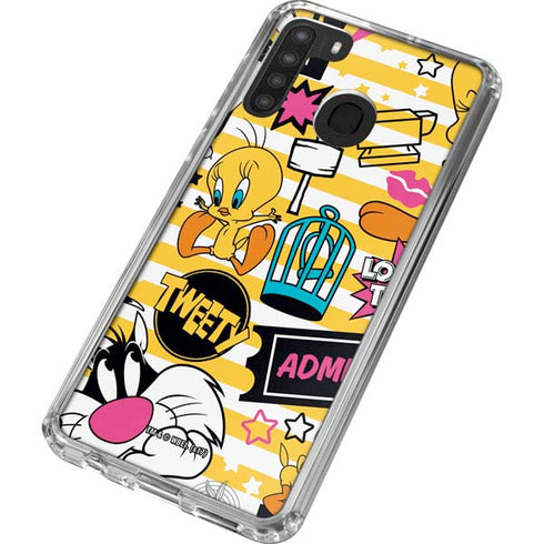 Looney Tunes Tweety and Sylvester Striped Patches Galaxy A21 Clear Case