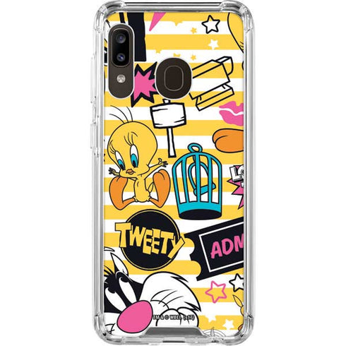 Looney Tunes Tweety and Sylvester Striped Patches Galaxy A30 Clear Case