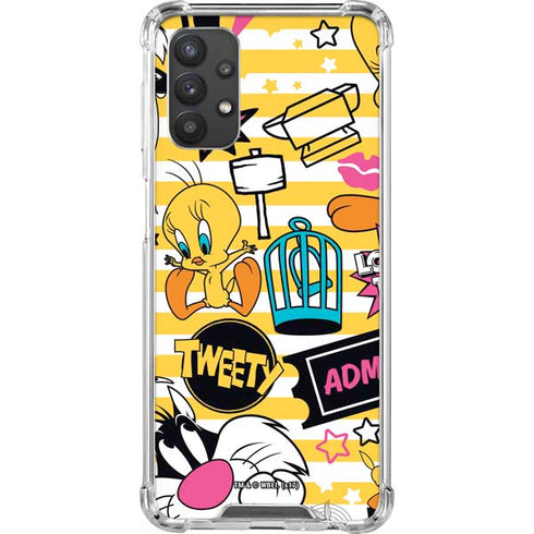Looney Tunes Tweety and Sylvester Striped Patches Galaxy A32 5G Clear Case