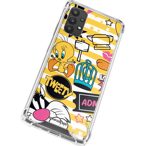 Looney Tunes Tweety and Sylvester Striped Patches Galaxy A32 5G Clear Case