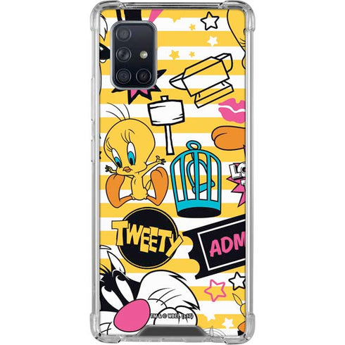 Looney Tunes Tweety and Sylvester Striped Patches Galaxy A71 5G Clear Case