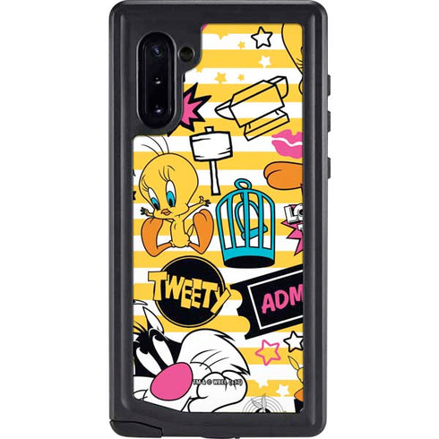 Looney Tunes Tweety and Sylvester Striped Patches Galaxy Note 10 Waterproof Case