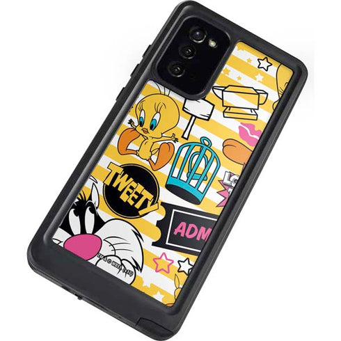 Looney Tunes Tweety and Sylvester Striped Patches Galaxy Note20 5G Waterproof Case