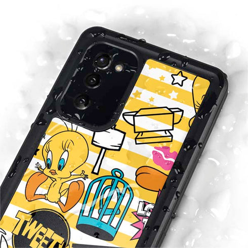 Looney Tunes Tweety and Sylvester Striped Patches Galaxy Note20 5G Waterproof Case
