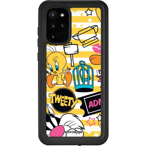 Looney Tunes Tweety and Sylvester Striped Patches Galaxy S20 Plus Waterproof Case