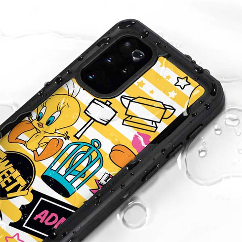 Looney Tunes Tweety and Sylvester Striped Patches Galaxy S20 Plus Waterproof Case