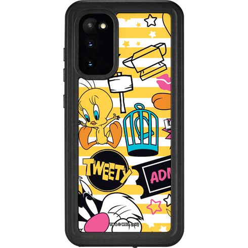Looney Tunes Tweety and Sylvester Striped Patches Galaxy S20 Waterproof Case