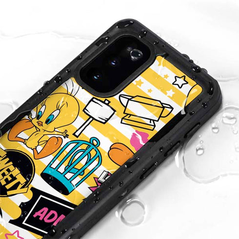 Looney Tunes Tweety and Sylvester Striped Patches Galaxy S20 Waterproof Case