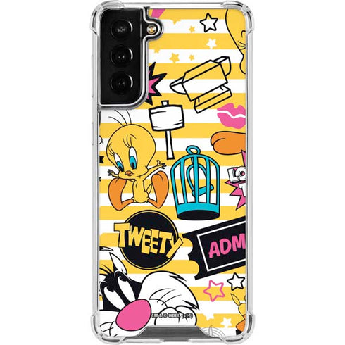 Looney Tunes Tweety and Sylvester Striped Patches Galaxy S21 FE Clear Case