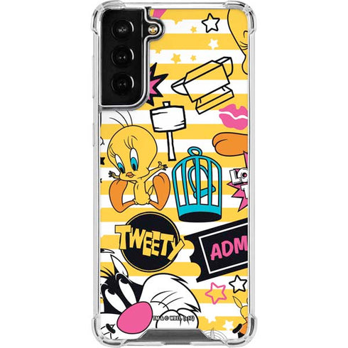 Looney Tunes Tweety and Sylvester Striped Patches Galaxy S21 Plus 5G Clear Case