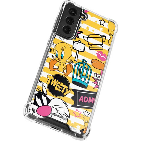 Looney Tunes Tweety and Sylvester Striped Patches Galaxy S21 Plus 5G Clear Case