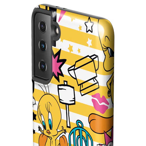 Looney Tunes Tweety and Sylvester Striped Patches Galaxy S21 Plus 5G Pro Case