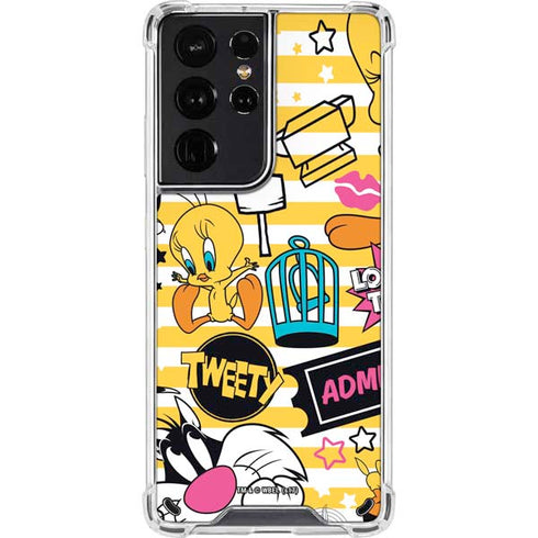 Looney Tunes Tweety and Sylvester Striped Patches Galaxy S21 Ultra 5G Clear Case