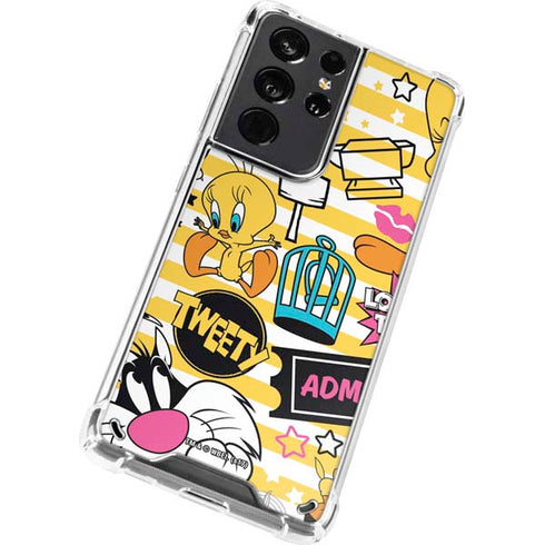 Looney Tunes Tweety and Sylvester Striped Patches Galaxy S21 Ultra 5G Clear Case