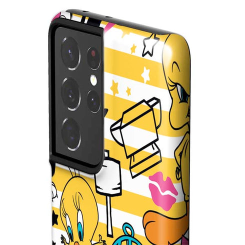 Looney Tunes Tweety and Sylvester Striped Patches Galaxy S21 Ultra 5G Pro Case