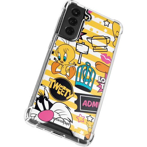 Looney Tunes Tweety and Sylvester Striped Patches Galaxy S22 Plus Clear Case