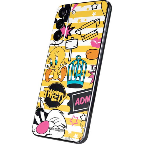 Looney Tunes Tweety and Sylvester Striped Patches Galaxy S22 Plus Skin