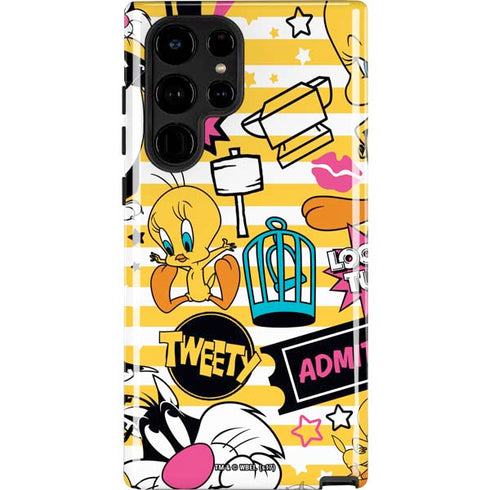 Looney Tunes Tweety and Sylvester Striped Patches Galaxy S22 Ultra Pro Case