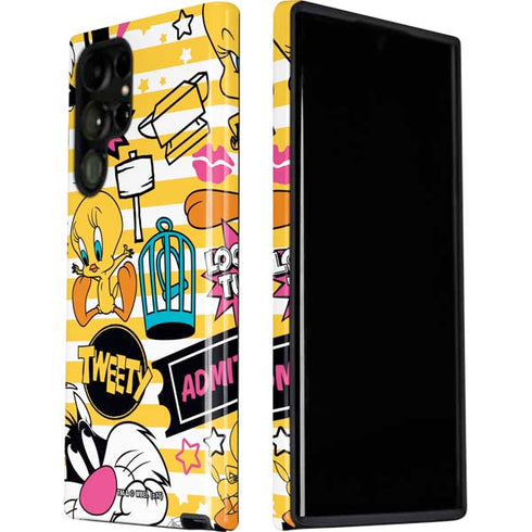 Looney Tunes Tweety and Sylvester Striped Patches Galaxy S22 Ultra Pro Case