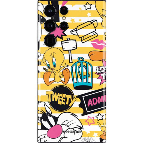 Looney Tunes Tweety and Sylvester Striped Patches Galaxy S22 Ultra Skin