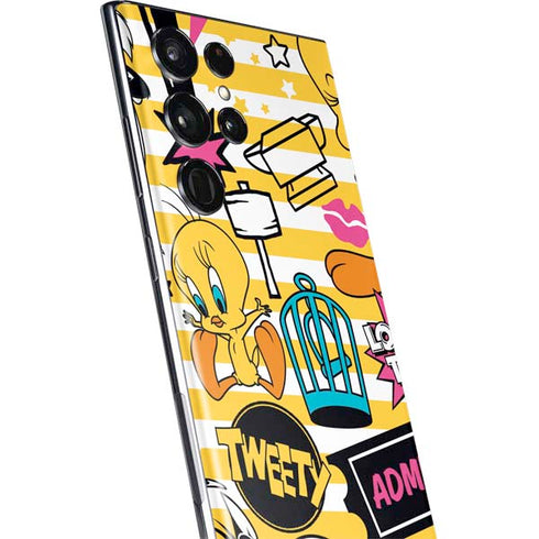 Looney Tunes Tweety and Sylvester Striped Patches Galaxy S22 Ultra Skin