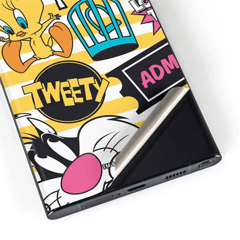 Looney Tunes Tweety and Sylvester Striped Patches Galaxy S22 Ultra Skin