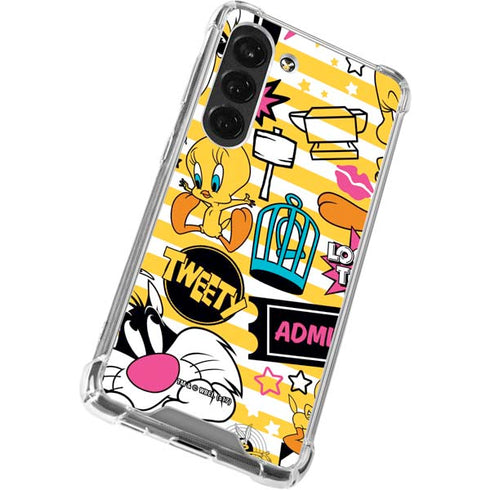 Looney Tunes Tweety and Sylvester Striped Patches Galaxy S23 Clear Case