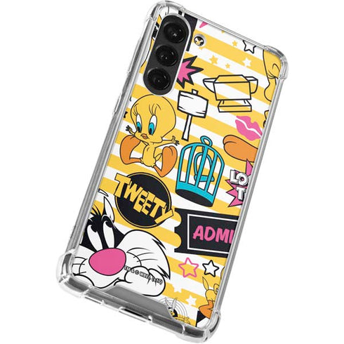 Looney Tunes Tweety and Sylvester Striped Patches Galaxy S23 Plus Clear Case