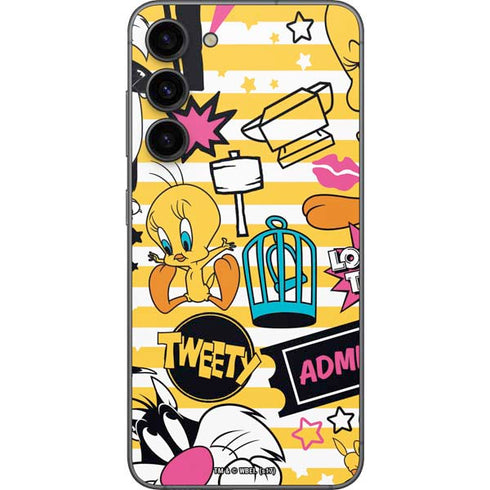 Looney Tunes Tweety and Sylvester Striped Patches Galaxy S23 Plus Skin