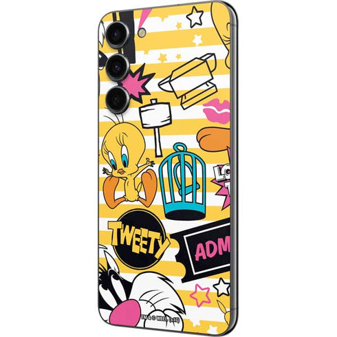 Looney Tunes Tweety and Sylvester Striped Patches Galaxy S23 Plus Skin