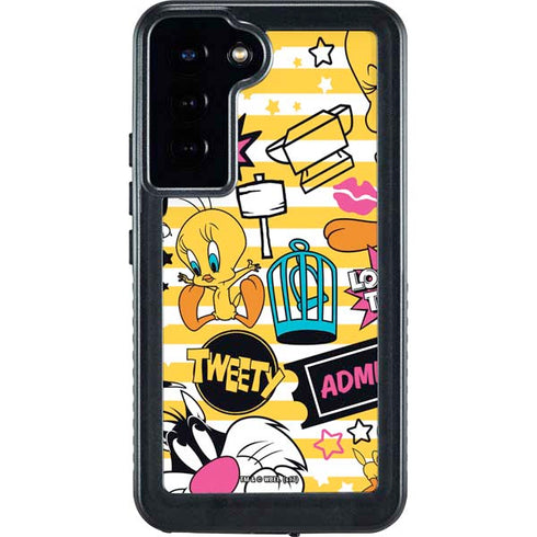 Looney Tunes Tweety and Sylvester Striped Patches Galaxy S23 Plus Waterproof Case