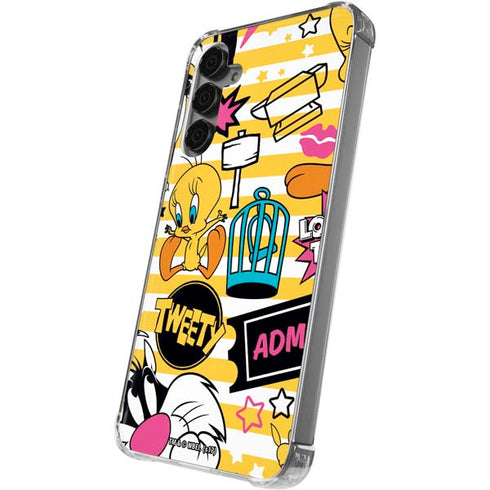 Looney Tunes Tweety and Sylvester Striped Patches Galaxy S24 Plus Clear Case