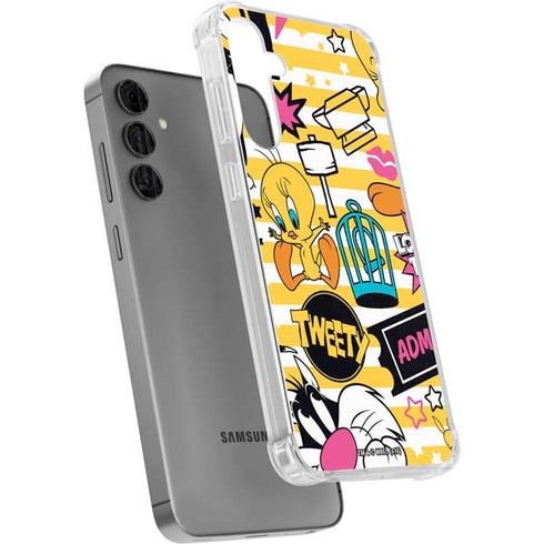 Looney Tunes Tweety and Sylvester Striped Patches Galaxy S24 Plus Clear Case