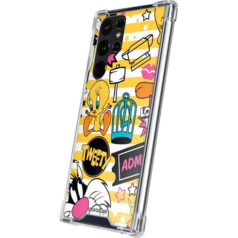 Looney Tunes Tweety and Sylvester Striped Patches Galaxy S24 Ultra Clear Case