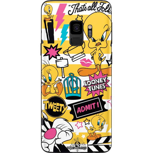 Looney Tunes Tweety and Sylvester Striped Patches Galaxy S9 Skin